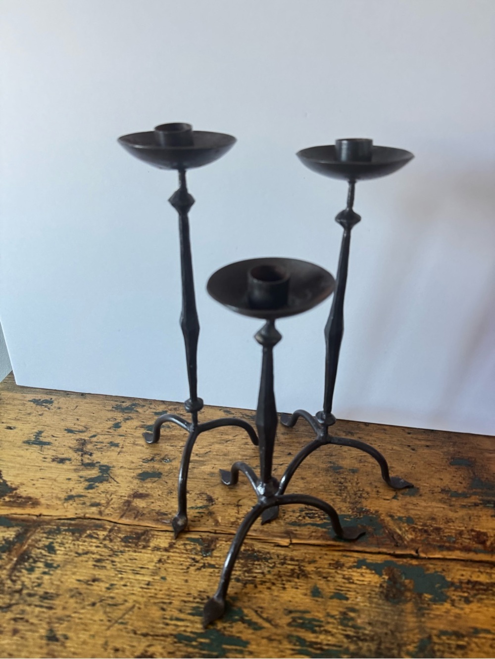 Hand-Forged Black Iron Triple Candle Holder